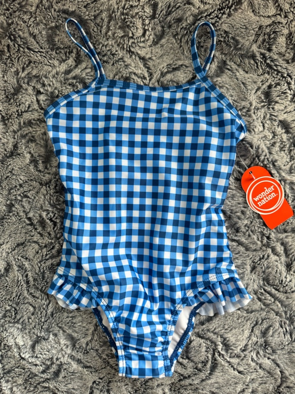 NWTS Wonder Nation Girls' Blue Gingham One-Piece Swimsuit Sz 12 mos.